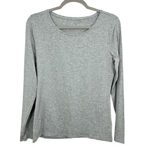 Garnet Hill Women's Grey Long Sleeve Scoop Neck Basic Tee Pima Cotton Tencel